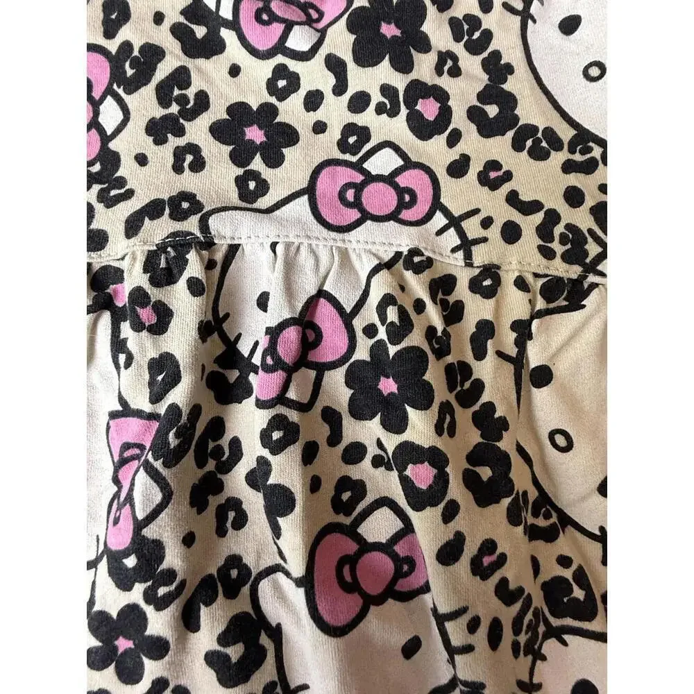 Hello Kitty Dress Girls 2T Beige Leopard Print Skater Short Sleeve Knee Length